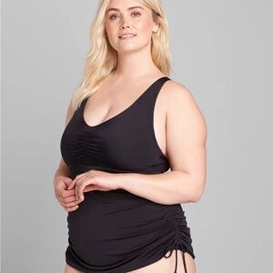 Cacique Swim Black Drawstring No-Wire One Piece Swimsuit Swimdress top size 20